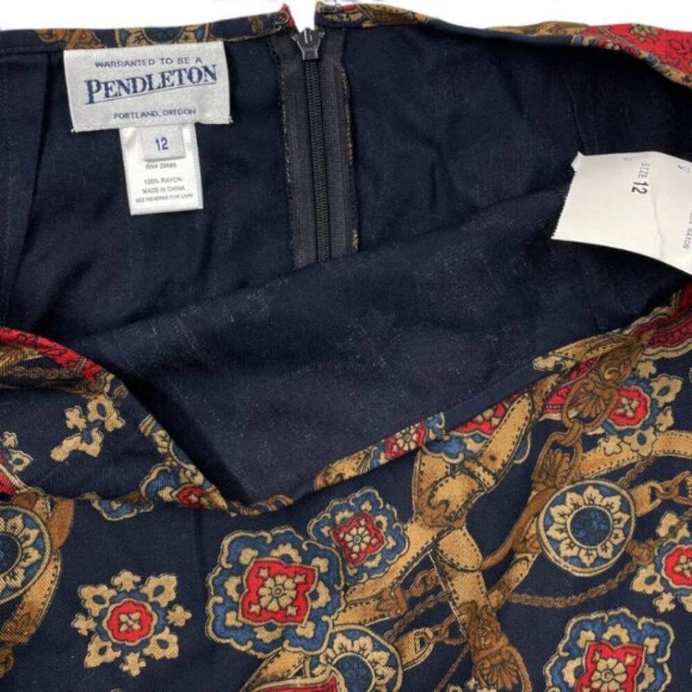 Vintage Pendleton Western Cowgirl Maxi Skirt Navy Red Paisley Size 12 NEW Tags - Picture 4 of 10